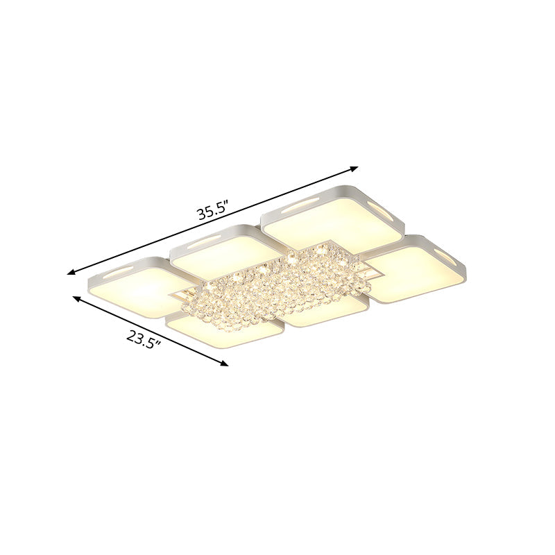 Modern White Led Ceiling Light With Crystal Ball - 23.5/35.5 W