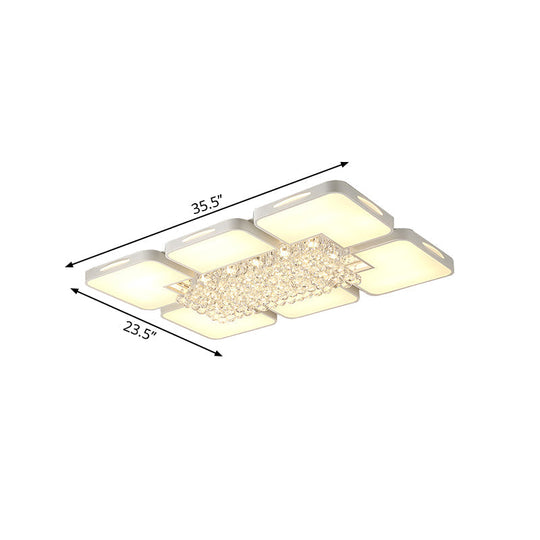 Modern White Led Ceiling Light With Crystal Ball - 23.5/35.5 W