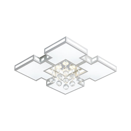 Geometric Ceiling Lamp With Integrated Led And Crystal Ball Accent - 19.5’/23.5’ Wide White
