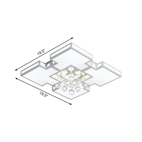 Geometric Ceiling Lamp With Integrated Led And Crystal Ball Accent - 19.5’/23.5’ Wide White