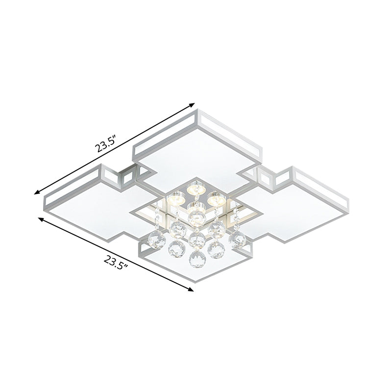 Geometric Ceiling Lamp With Integrated Led And Crystal Ball Accent - 19.5’/23.5’ Wide White