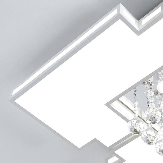 Geometric Ceiling Lamp With Integrated Led And Crystal Ball Accent - 19.5/23.5 Wide White Flush