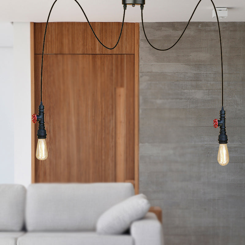 Industrial Metal Pendant Lamp With Valve And Pipe Design - Black 2/3 Lights Kitchen Ceiling Fixture