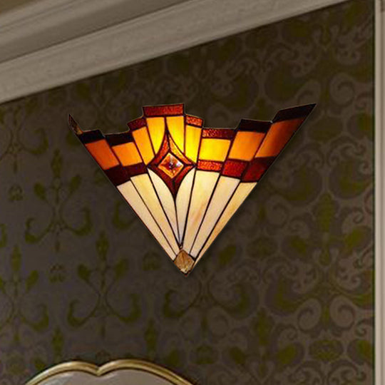 Mission Style Stained Glass Wall Sconce: Triangle Design Indoor Lighting For Hallways