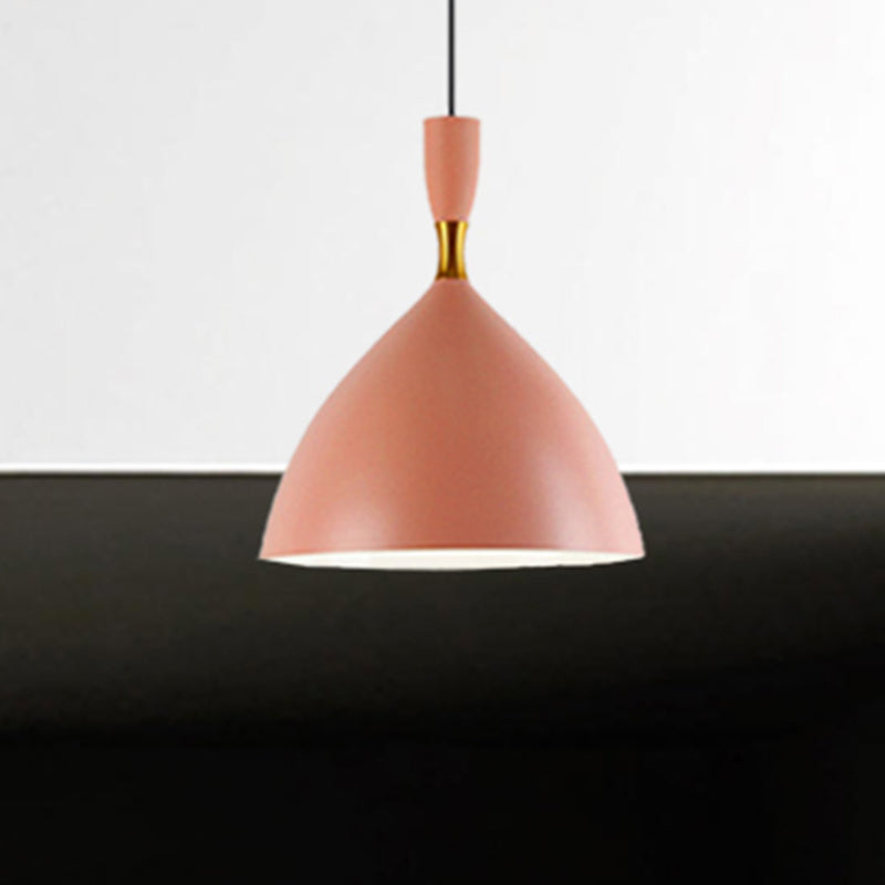Macaron Loft One-Head Suspended Light For Restaurant Cloth Shop With Funnel Pendant In Aluminum Pink