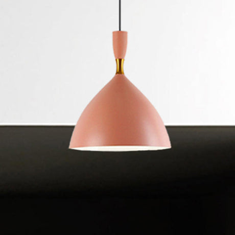 Macaron Loft One-Head Suspended Light For Restaurant Cloth Shop With Funnel Pendant In Aluminum Pink