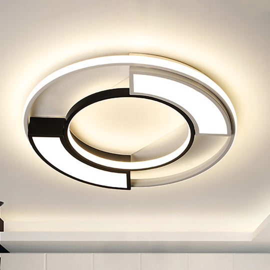 Modernism Ring Flushmount Light With Frosted Diffuser - Metallic Black And White Led Ceiling 16/19.5