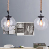 Global Glass Pendant Light | Industrial Dining Room Ceiling Fixture In Clear- 1-Light 6’/8’ Wide