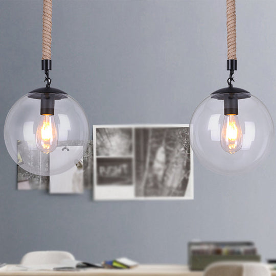 Global Glass Pendant Light | Industrial Dining Room Ceiling Fixture In Clear- 1-Light 6’/8’ Wide