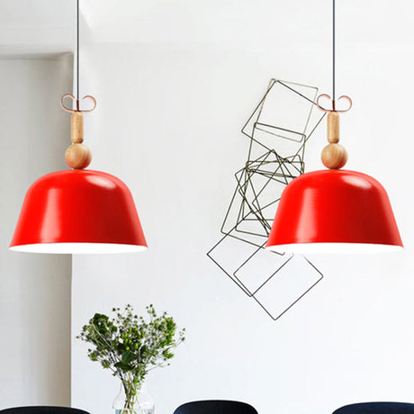 Bright-Colored Nordic Pendant Lamp - Single Head Metallic Ceiling Lighting In Blue/Pink/Red/Yellow