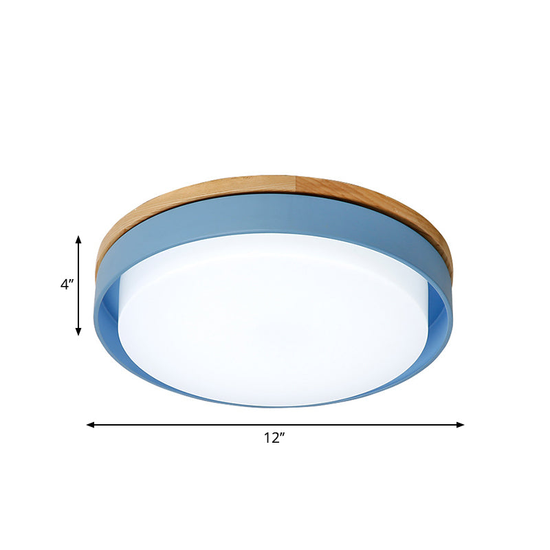 Nordic Macaron Metal Led Ceiling Flushmount - Blue/White/Yellow Acrylic Shade 12/18.5 Wide