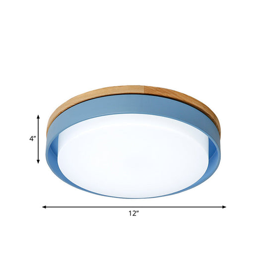 Nordic Macaron Metal Led Ceiling Flushmount - Blue/White/Yellow Acrylic Shade 12/18.5 Wide