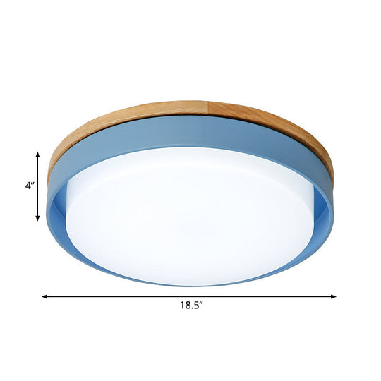 Nordic Macaron Metal Led Ceiling Flushmount - Blue/White/Yellow Acrylic Shade 12’/18.5’ Wide
