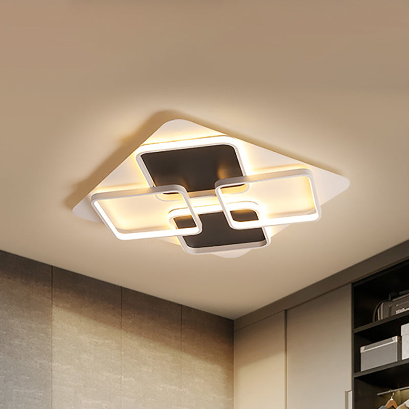 Contemporary Metal Led Multi Square Flush Mount Light In Black/White Warm/White Sizes: