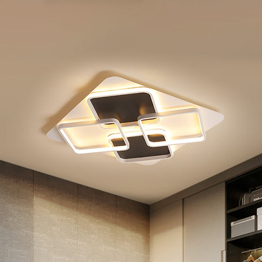 Contemporary Metal Led Multi Square Flush Mount Light In Black/White Warm/White Sizes: