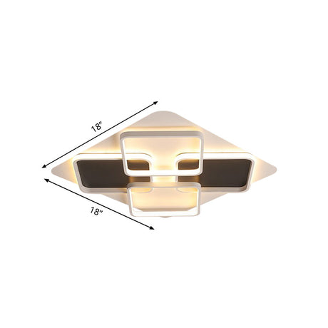 Contemporary Metal Led Multi Square Flush Mount Light In Black/White Warm/White Sizes: 18/24.5/34.5