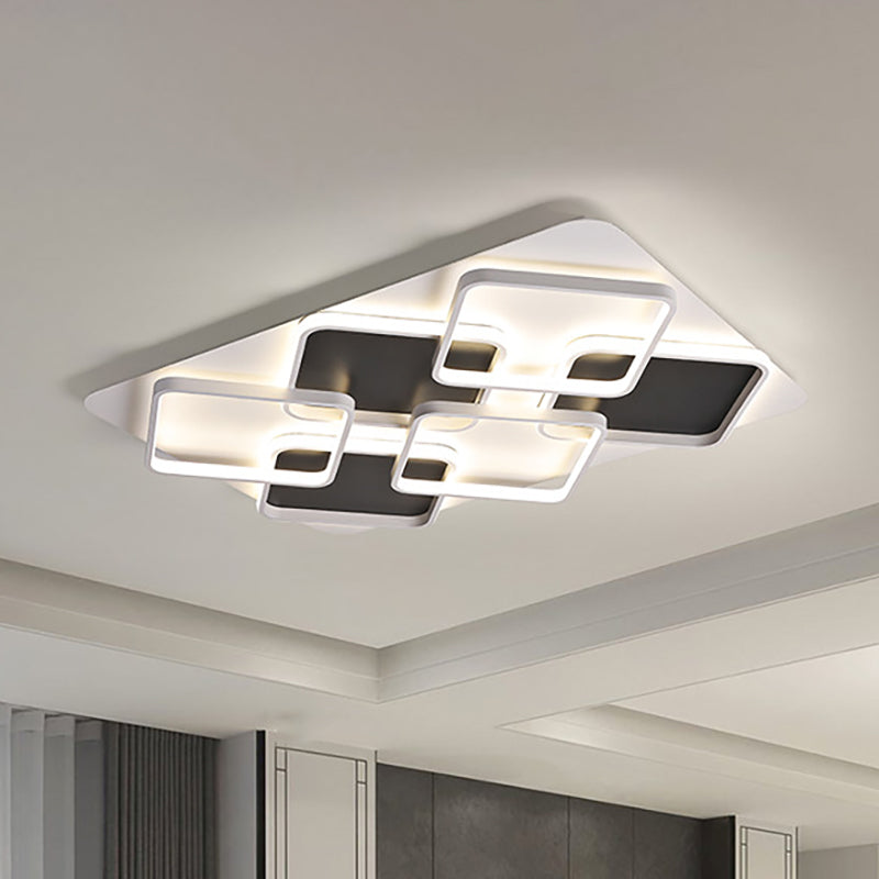 Contemporary Metal Led Multi Square Flush Mount Light In Black/White Warm/White Sizes: