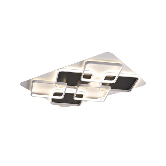 Contemporary Metal Led Multi Square Flush Mount Light In Black/White Warm/White Sizes: