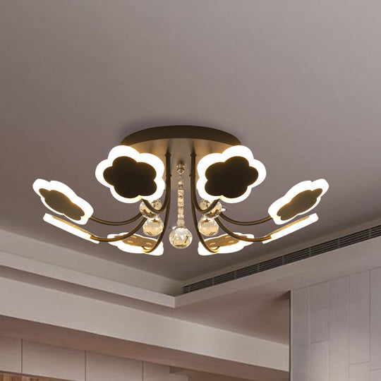 Semi - Mount Petal - Shaped Acrylic Led Ceiling Lamp With Crystal Draping - Black/White 23’/27’