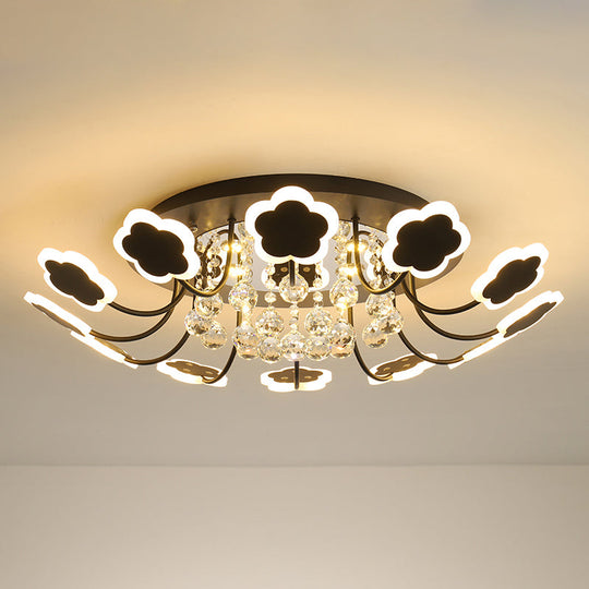 Semi - Mount Petal - Shaped Acrylic Led Ceiling Lamp With Crystal Draping - Black/White 23’/27’
