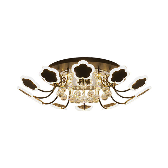 Semi - Mount Petal - Shaped Acrylic Led Ceiling Lamp With Crystal Draping - Black/White 23’/27’