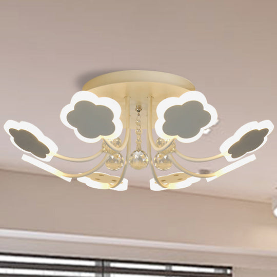 Semi - Mount Petal - Shaped Acrylic Led Ceiling Lamp With Crystal Draping - Black/White 23’/27’