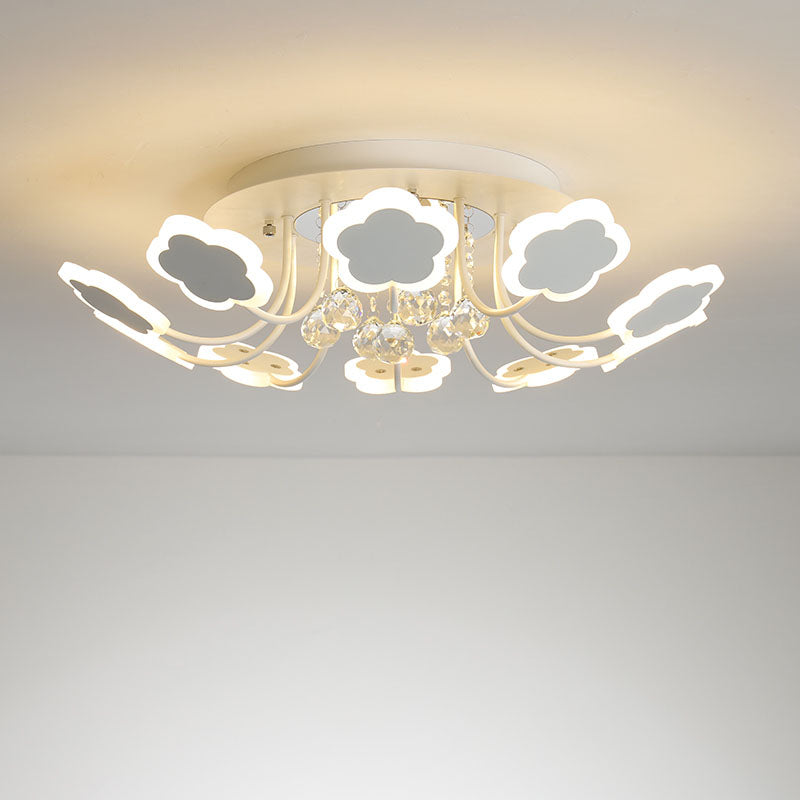 Semi - Mount Petal - Shaped Acrylic Led Ceiling Lamp With Crystal Draping - Black/White 23’/27’