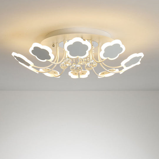 Semi - Mount Petal - Shaped Acrylic Led Ceiling Lamp With Crystal Draping - Black/White 23’/27’