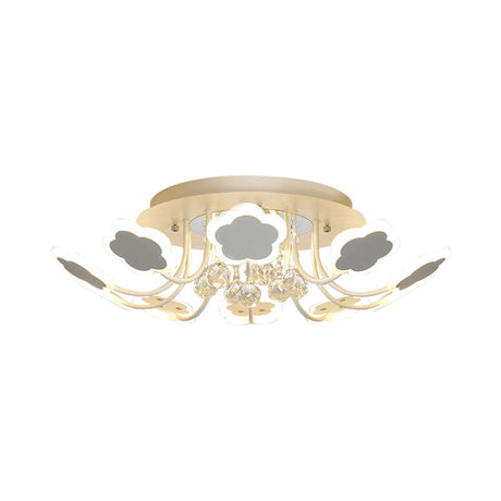 Semi-Mount Petal-Shaped Acrylic Led Ceiling Lamp With Crystal Draping - Black/White 23/27 Width