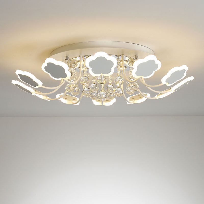Semi - Mount Petal - Shaped Acrylic Led Ceiling Lamp With Crystal Draping - Black/White 23’/27’