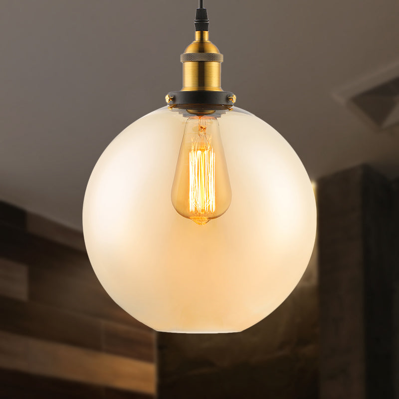 Industrial Single Light Globe Pendant - Clear Glass Hanging Lamp In Grey/Brown (8’/10’/12’ Wide)