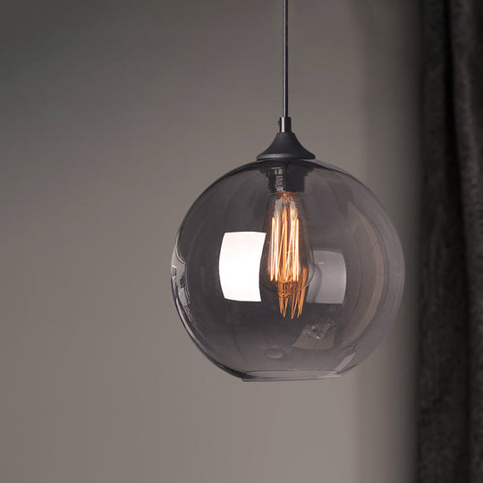 Industrial Single Light Globe Pendant - Clear Glass Hanging Lamp In Grey/Brown (8’/10’/12’ Wide)