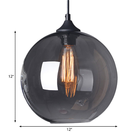 Industrial Single Light Globe Pendant - Clear Glass Hanging Lamp In Grey/Brown (8’/10’/12’ Wide)