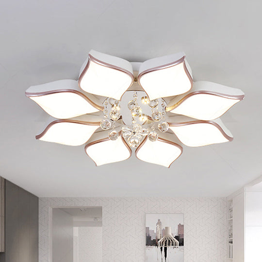 Modern 24.5’/25.5’ Flush Mount Led Light With Clear Crystal Accent In Warm/White Petal Design