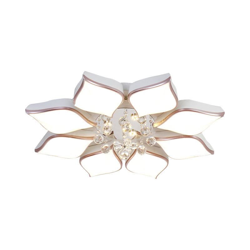 Modern 24.5’/25.5’ Flush Mount Led Light With Clear Crystal Accent In Warm/White Petal Design