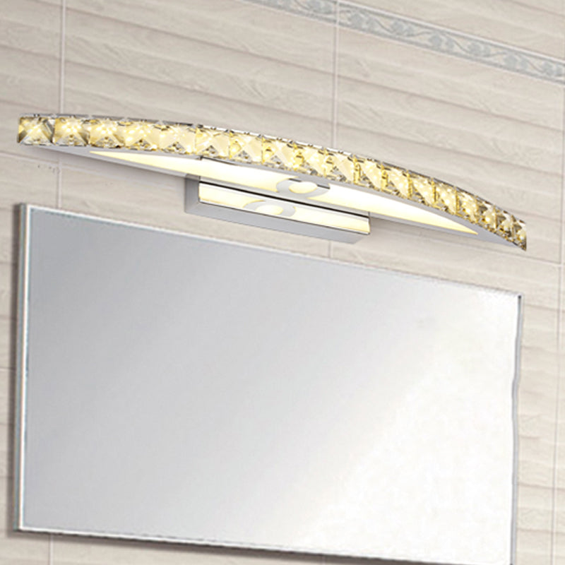 Modern Curved Vanity Lighting: Clear/Champagne Crystal Led Wall Mounted Lamp - 17/21 W Warm/White