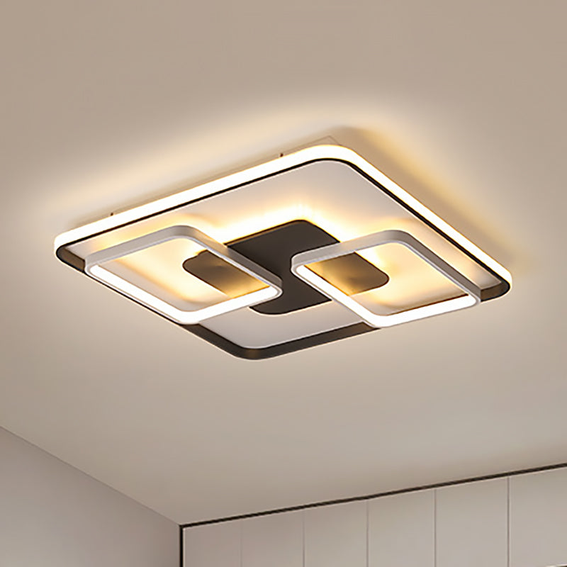 Modern Black And White Geometric Led Flushmount Living Room Light - Warm/White Multiple Sizes
