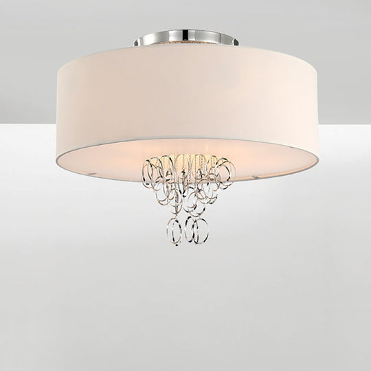 Modern Drum Flush Mount Ceiling Light 4/5 Lights Metal Ring With White Fabric Shade 19.5’/23.5’