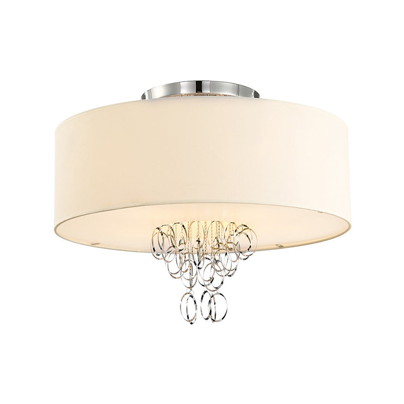 Modern Drum Flush Mount Ceiling Light 4/5 Lights Metal Ring With White Fabric Shade 19.5’/23.5’ W
