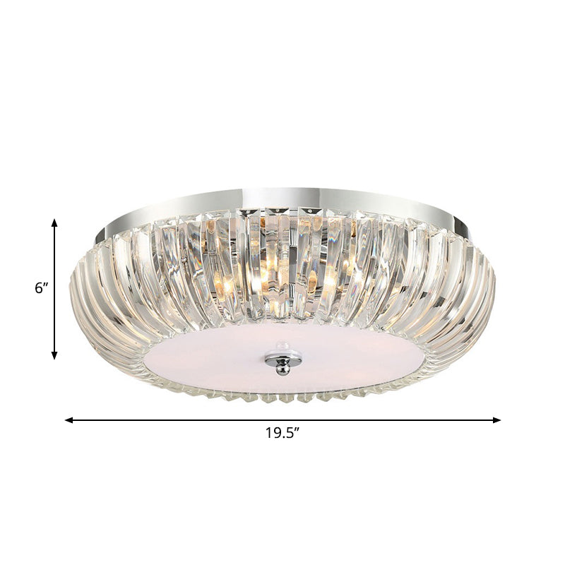 Modern Round Flush Mount Light With Clear Crystal Shade - 3/4 Lights Chrome Ceiling Flushmount