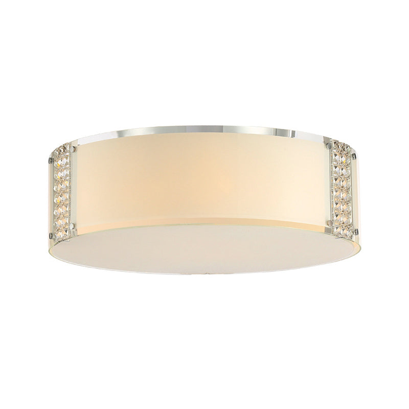 Modern Opal Glass Flush Mount Ceiling Light With Clear Crystal Accents - 8 Lights Drum Fixture