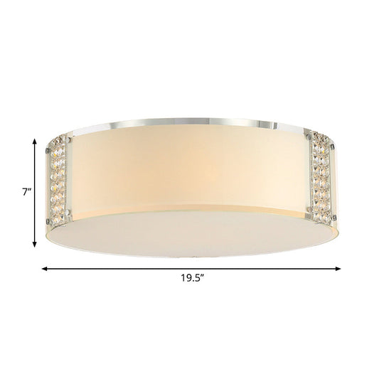Modern Opal Glass Flush Mount Ceiling Light With Clear Crystal Accents - 8 Lights Drum Fixture