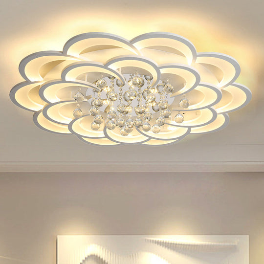Modern Floral Iron Flush Mount Led Ceiling Light In Warm/White - 20.5’/27’/31.5’ W White Fixture