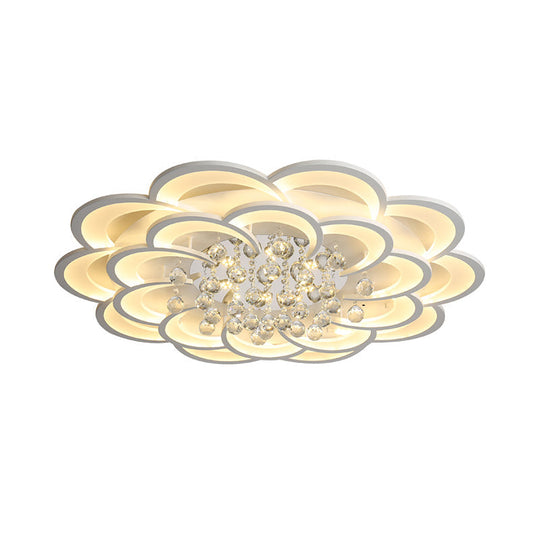 Modern Floral Iron Flush Mount Led Ceiling Light In Warm/White - 20.5’/27’/31.5’ W White Fixture