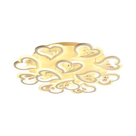 White Heart Shape Led Acrylic Ceiling Lamp - Modern Semi Flush Light With Crystal Accent