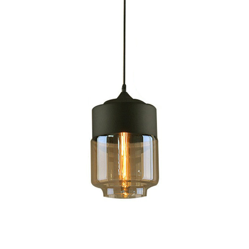 Vintage-Style Amber Glass Hanging Lamp - Single-Bulb Pendant For Dining Room Lighting Black / C