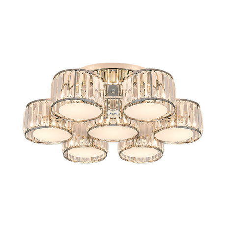 Modernist Crystal Drum Flush Mount Ceiling Lamp In Chrome Finish