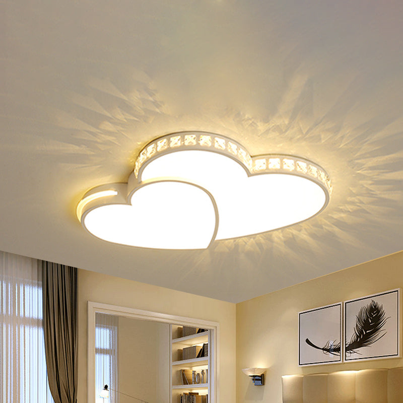 Heart Shaped Crystal Led Ceiling Flush Light Fixture - 20.5’/24.5’ Wide Warm/White White Mount