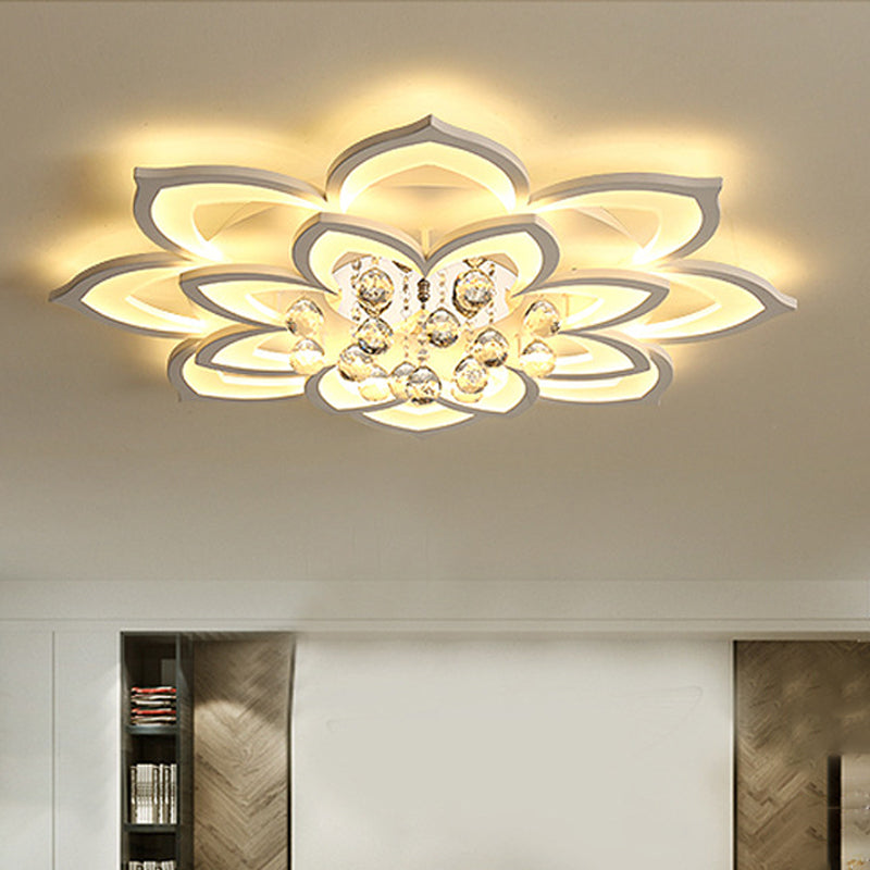Contemporary Led Acrylic Flushmount Ceiling Light With Crystal Drop In Warm/White - 27/31.5 W