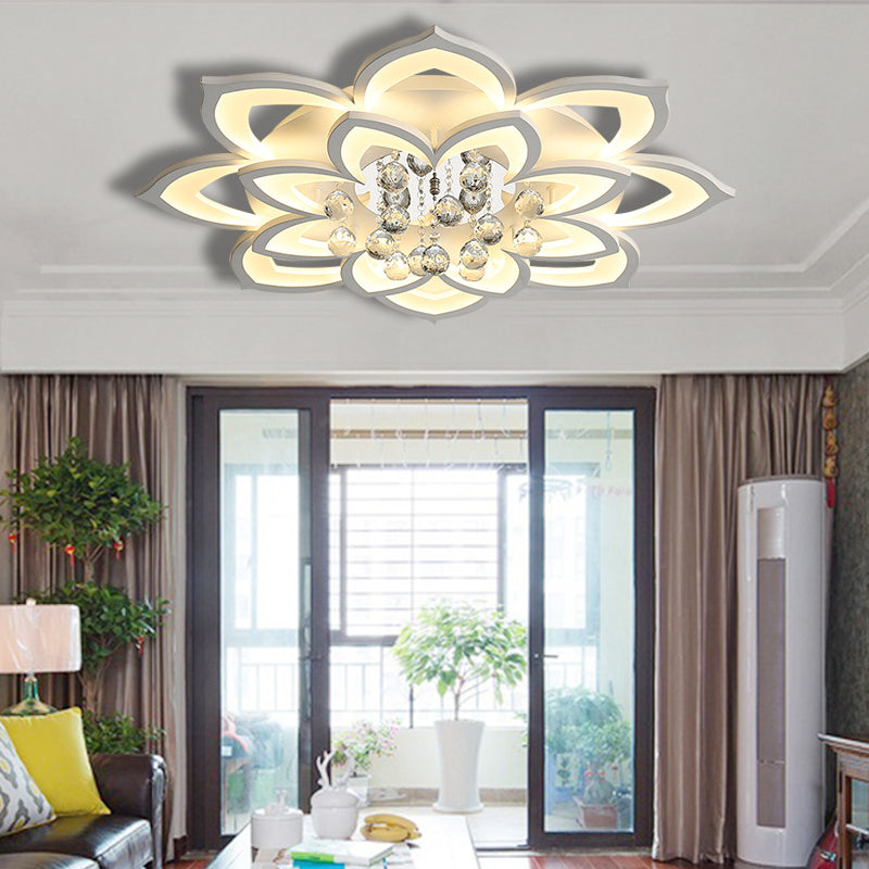 Contemporary Led Acrylic Flushmount Ceiling Light With Crystal Drop In Warm/White - 27’/31.5’ W